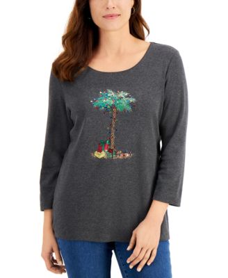 Karen Scott - Embellished Palm Tree Graphic Top