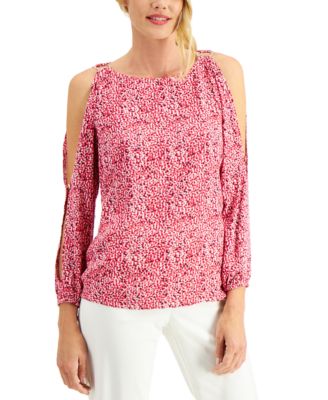 JM Collection - Printed Cold-Shoulder Top