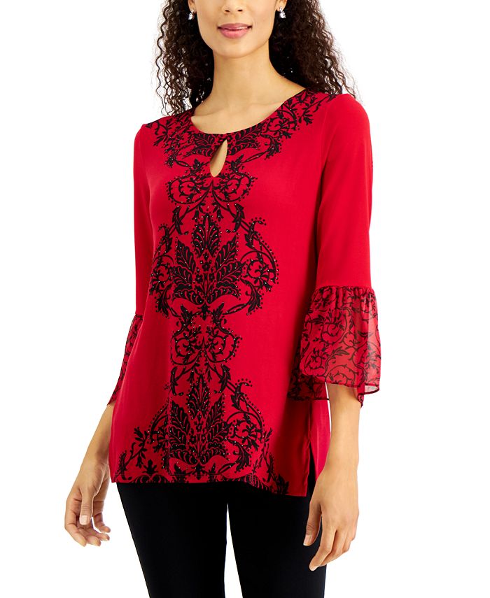 JM Collection Printed Bell-Sleeve Top, Created For Macy's - Macy's
