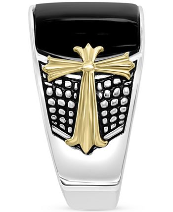 EFFY Collection - Men's Onyx Cross Ring in Sterling Silver & 18k Gold-Plate