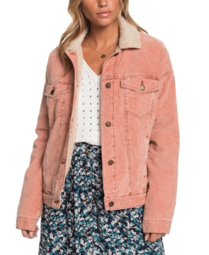 image of Roxy Juniors- Good Fortune Fleece-Lined Corduroy Trucker Jacket