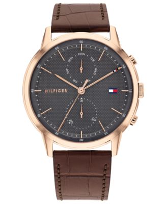 Tommy Hilfiger - Men's Brown Leather Strap Watch 44mm