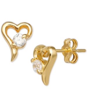 image of Giani Bernini Cubic Zirconia Heart Stud Earrings in 18k Gold-Plated Sterling Silver, Created for Macy-s