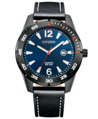 Citizen - Men's Black Leather Strap Watch 32mm