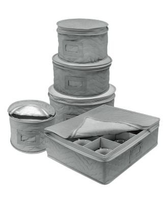 5-Piece Quilted Dinnerware Storage Set - for Transporting Dishes, Round Plates, Glassware, Cups, and mugs with Felt Plate Protectors