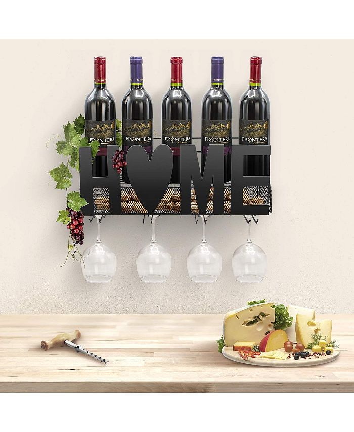 Sorbus Wall Mounted Metal Wine Rack 4 Long Stem Glass Holder Wine Cork