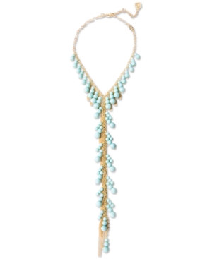 image of Zenzii Gold-Tone Imitation Pearl Beaded Multi-Chain Lariat Necklace, 18-1/2