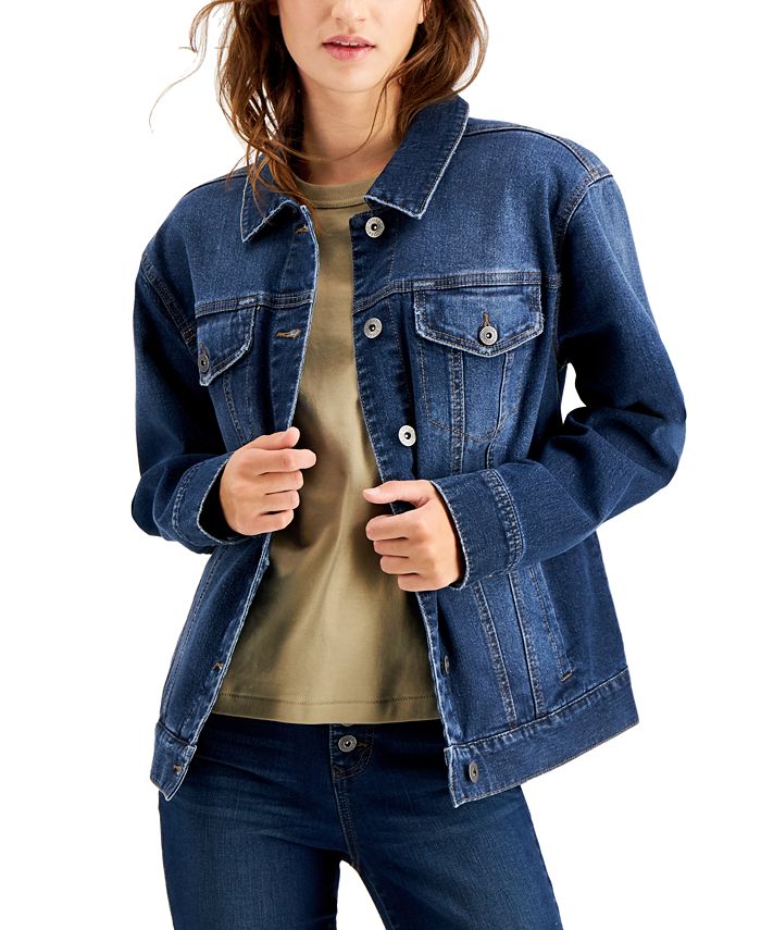 Womens black denim trucker jacket clearance