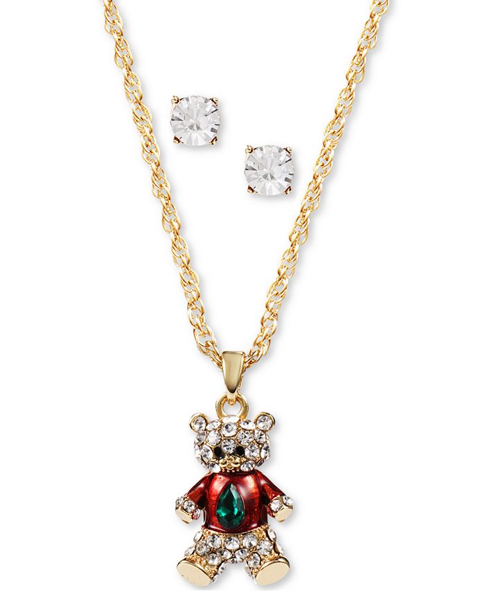 Charter Club Gold-Tone Crystal Pendant Necklace & Stud Earrings Set