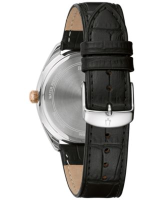 Bulova Men's Black Leather Strap Watch 42mm