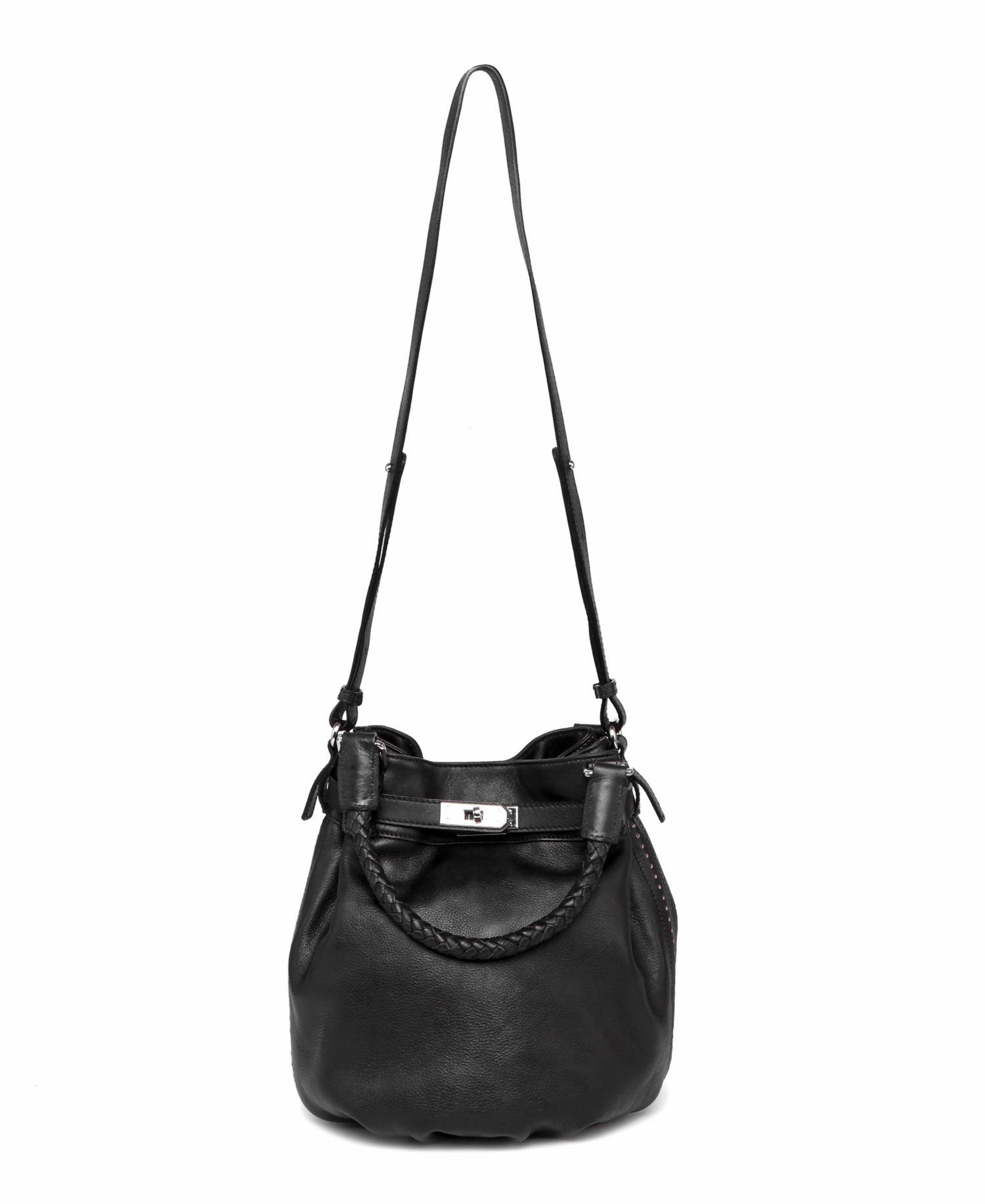 Pumpkin Small Leather Crossbody Bucket Bag