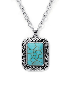 image of Macy-s Simulated Turquoise in Fine Silver Plated Rectangular Pendant Necklace