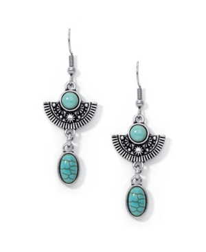 image of Macy-s Simulated Turquoise in Fine Silver Plated Fan Oval Drop Wire Earrings