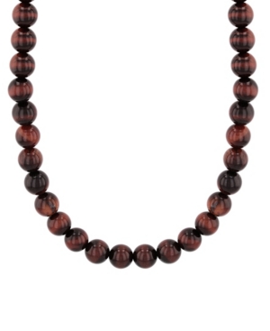 image of Macy-s Men-s Red Tiger-s Eye Bead Necklace in .925 Sterling Silver