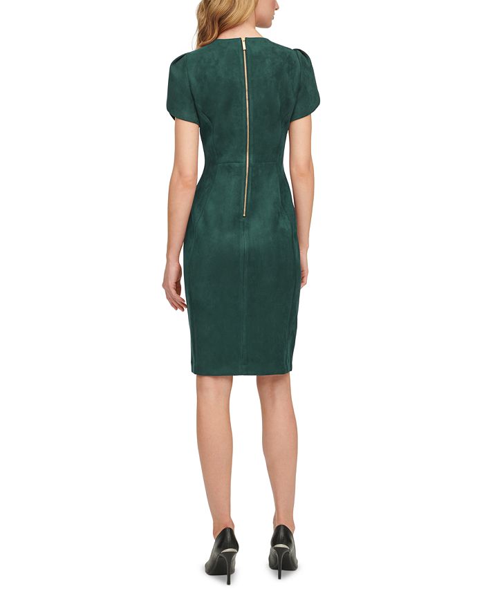 Calvin Klein Green Suede Dress Faux Suede Calvin Klein Tea Length Dresses  Sleeveless Calvin Klein