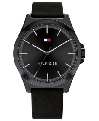 Tommy Hilfiger Men's Black Leather Strap Watch 44mm 