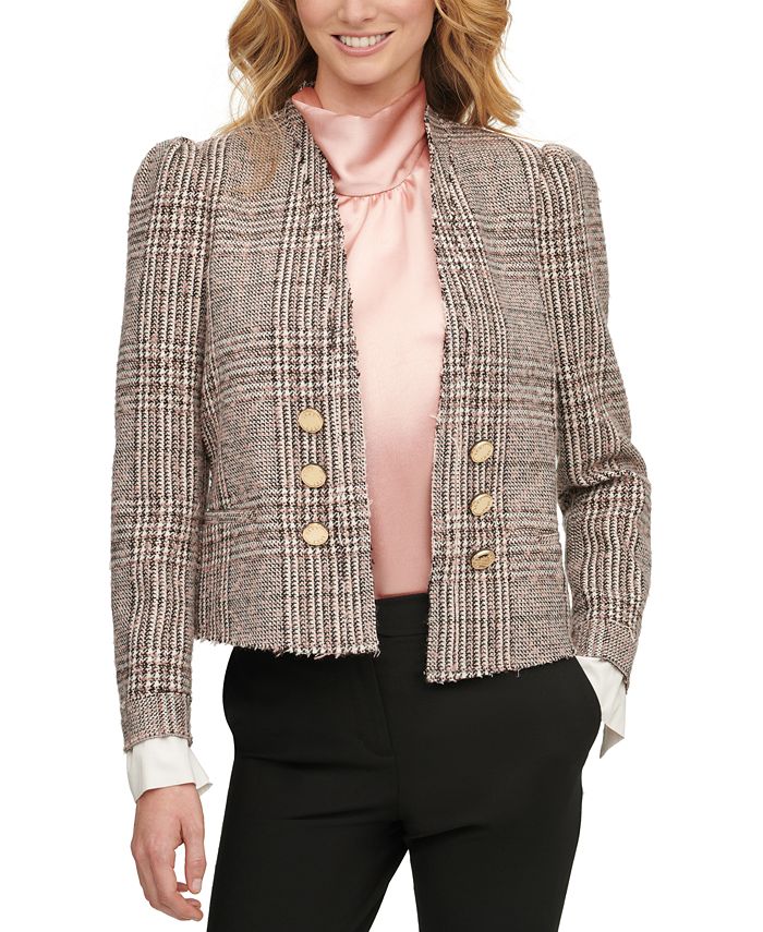 Candy Plaid Open Cropped Blazer