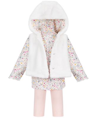 First Impressions - Toddler Girls Faux Fur Vest Tunic Set