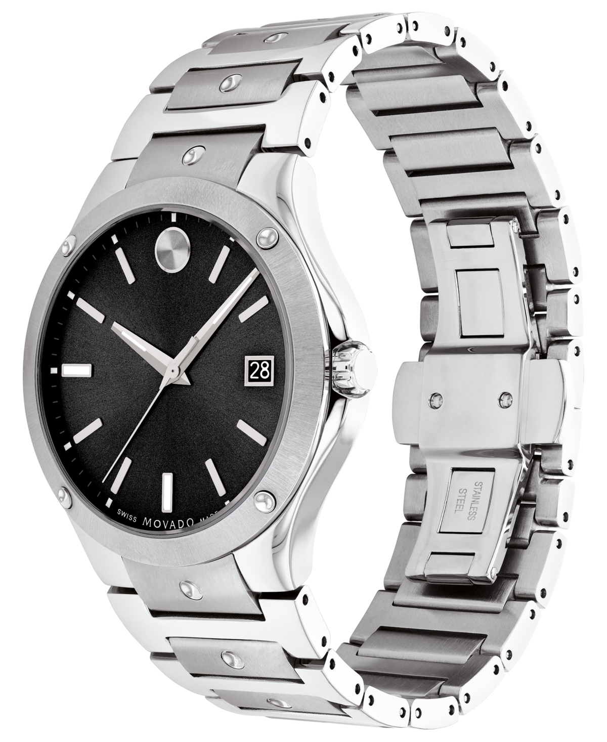 Shop Movado Men's Swiss Se Stainless Steel Bracelet Watch 41mm In Silver