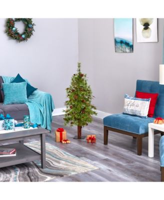 Wyoming Alpine Artificial Christmas Tree with 50 Clear Multifunction LED Lights and Pine Cones On Natural Trunk