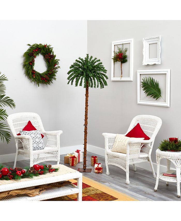 Nearly Natural Christmas Palm Artificial Tree with 200 Warm LED Lights