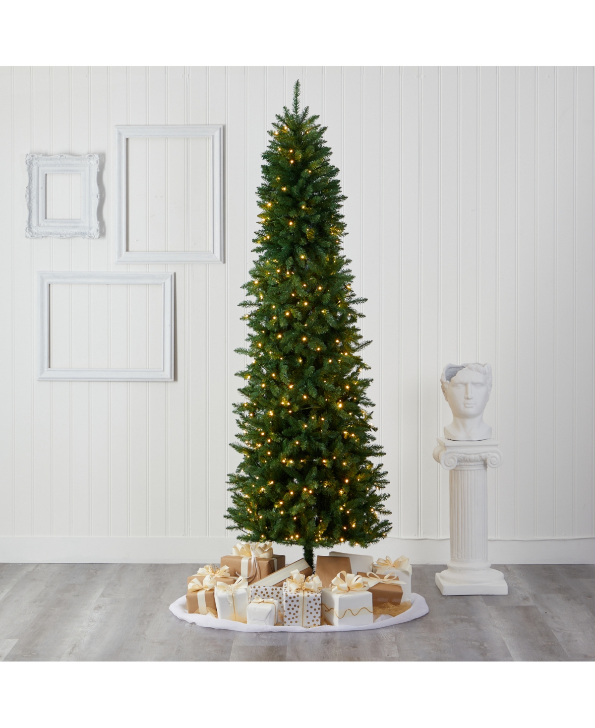 Nearly Natural Slim Mountain Pine Artificial Christmas Tree with 350 Clear Led Lights