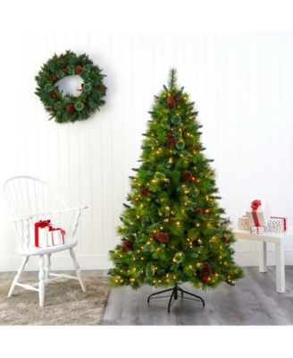 Montana Mixed Pine Artificial Christmas Tree with Pine Cones, Berries and 350 Clear LED Lights