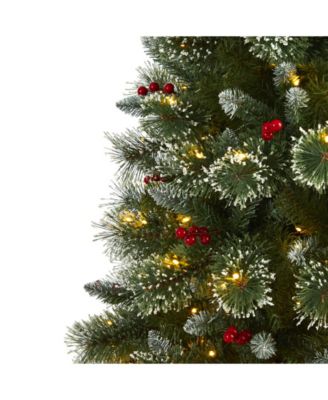 Frosted Swiss Pine Artificial Christmas Tree with 300 Clear LED Lights and Berries