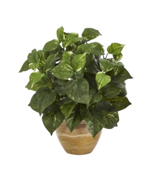 Nearly Natural Pothos Artificial Plant In Ceramic Planter In Green