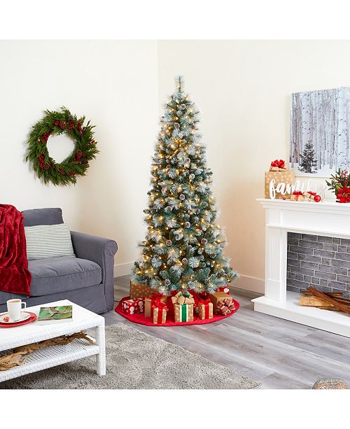 Nearly Natural Frosted Tip British Columbia Mountain Pine Artificial Christmas Tree With 400 Clear Lights Pine Cones And 882 Bendable Branches Reviews All Botanicals Home Decor Macy S