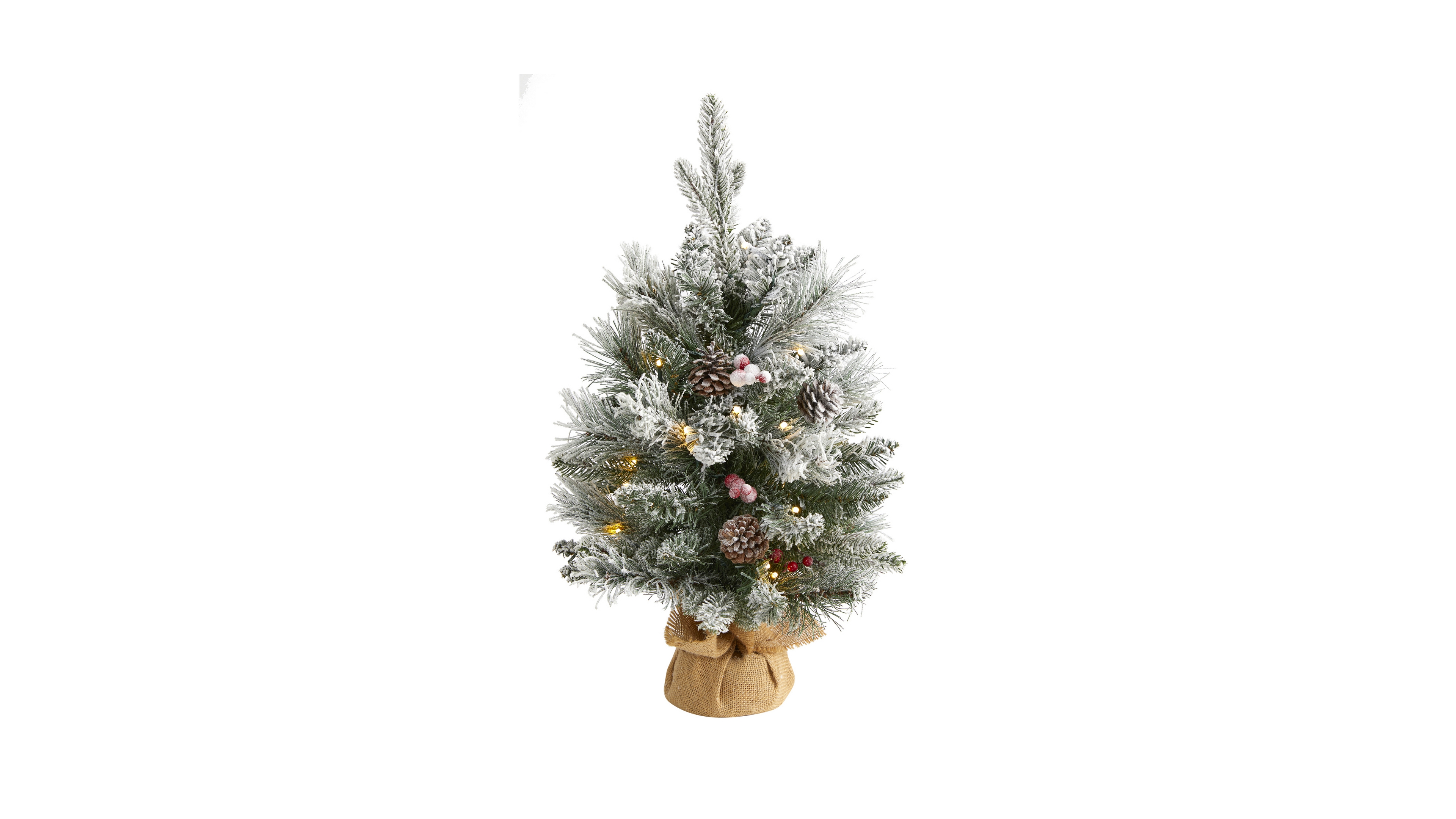Nearly Natural Flocked Artificial Christmas Tree with 30 Clear Lights, 73 Bendable Branches, Pine Cones and Berries