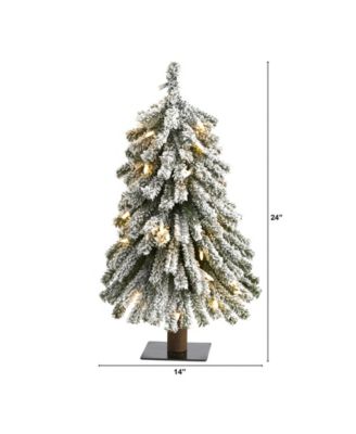 Flocked Grand Alpine Artificial Christmas Tree with 35 Clear Lights and 111 Bendable Branches On Natural Trunk