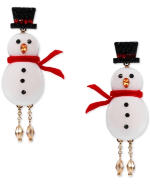 image of Inc Gold-Tone Crystal Snowman Linear Drop Earrings, Created for Macy-s