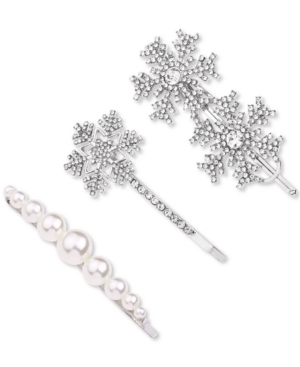 image of Inc 3-Pc. Silver-Tone Crystal Snowflake & Imitation Pearl Bobby Pin Set, Created for Macy-s