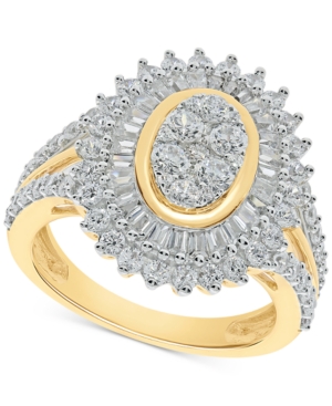 image of Diamond Baguette Halo Cluster Ring (2 ct. t.w.) in 10k Gold
