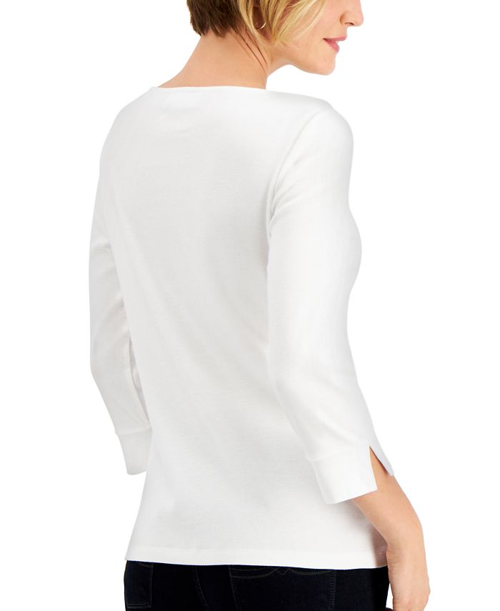 Karen Scott Women's Grommet Trim 3/4 Sleeve Top Black Size Medium