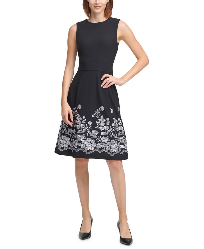 Calvin Klein Floral-Embroidered Dress & Reviews - Dresses - Women - Macy's
