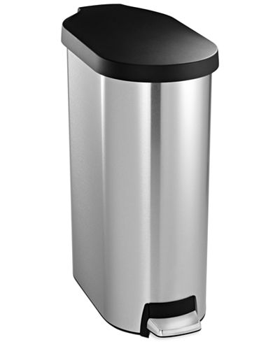 simplehuman Brushed Stainless Steel & Plastic Lid 45 Liter Slim Step Trash Can