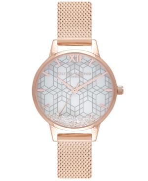 image of Olivia Burton Women-s Ice Queen Rose Gold-Tone Stainless Steel Mesh Bracelet Watch 30mm