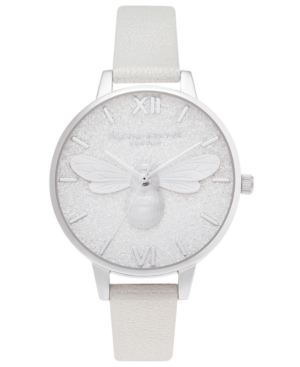 image of Olivia Burton Women-s Lucky Bee Shimmer Pearl Leather Strap Watch 34mm