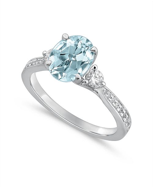 Macy S Aquamarine 2 Ct T W Diamond 1 3 Ct T W Engagement Ring In 14k White Gold Reviews Rings Jewelry Watches Macy S