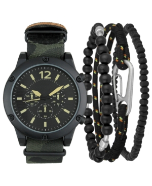 image of Inc Men-s Olive Camouflage Nato Strap Watch 47mm & Bracelets Set, Created for Macy-s