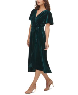 Vince Camuto Velvet Flutter-Sleeve Wrap Dress