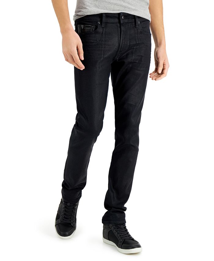 GUESS Men's Slim-Fit Jeans with Faux-Leather Piecing & Reviews - Jeans - Men - Macy's
