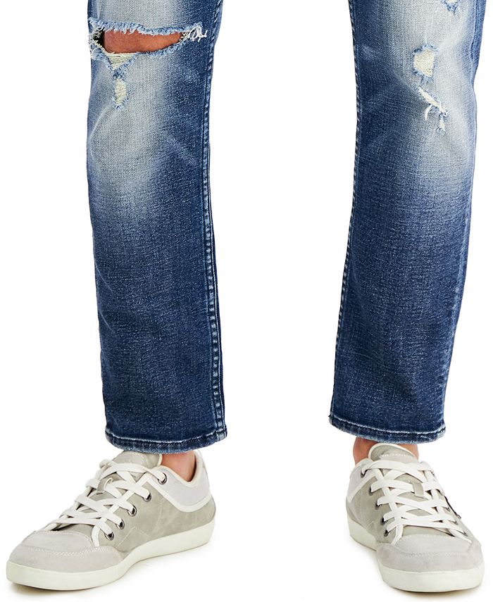 GUESS Men's Tapered Cropped Rip-and Repair Jeans - Macy's