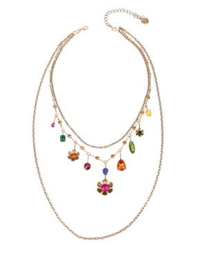 image of Betsey Johnson Flower Charm Layered Necklace