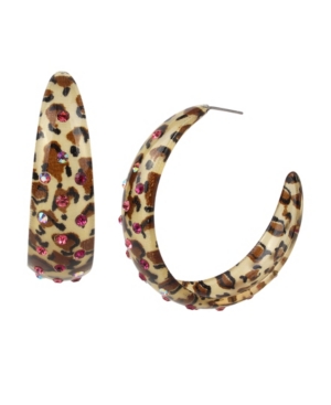 image of Betsey Johnson Leopard Stone Hoop Earrings