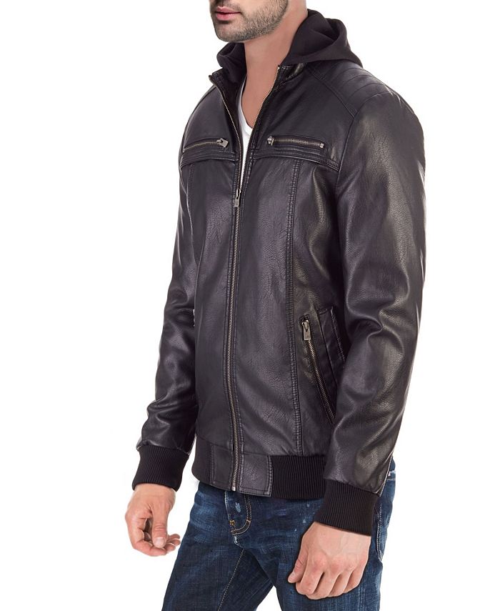 X-Ray Men's Hooded Faux-Leather Moto Jacket with Patch Detail & Reviews ...
