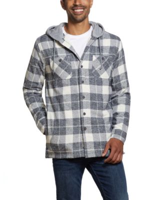 mens sherpa lined flannel jacket with hood