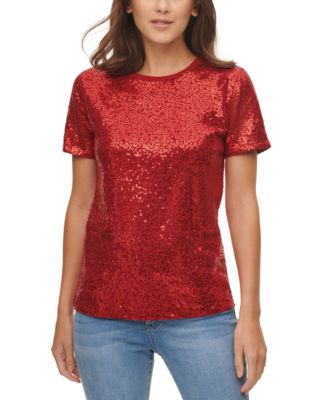 women's red sequin tops evening wear